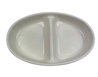 Pfaltzgraff Sunrise 12 7/8" Oval Divided Vegetable Bowl White Stoneware Dish