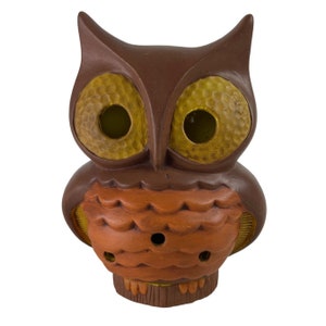 Vintage Ceramic Owl Votive/Tealight Candle Luminary Lantern Brown Yellow Orange