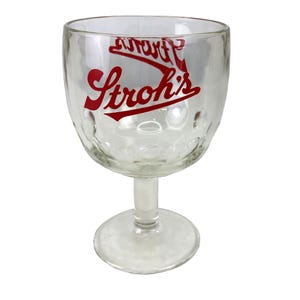 Vintage Stroh&#39;s Beer Thumbprint Footed Goblet Beer Glass Clear 6&quot;