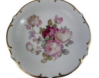 Schumann Bavaria Antique Rose Salad Plate With Gold Rim & Floral Design