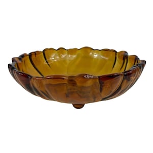 Amber Indiana Glass Garland Sunflower Large Footed Fruit Bowls Embossed