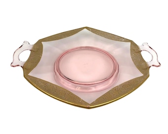 Tiffin-Franciscan Rambler Rose Pink Depression Glass Handled Cheese Plate