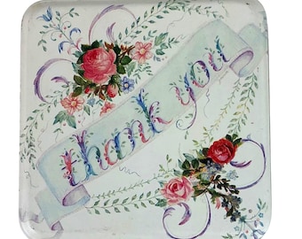 Vintage Keller-Charles Thank You Square Collectors Cookie Tin Floral Theme