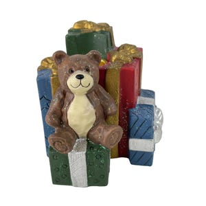 Avon Ceramic Taper Candle Holder Gift Collection Presents Teddy Bear 1998