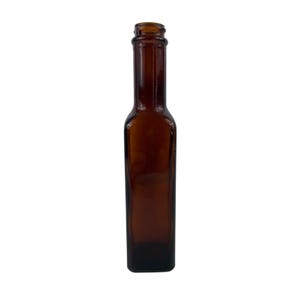 Vintage Amber Brown Glass Square Bottle - Apothecary Style 7.25&quot; Tall
