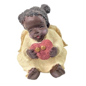 Vintage Angel Figurine With Heart Hand-Painted Resin Child Angel With Wings