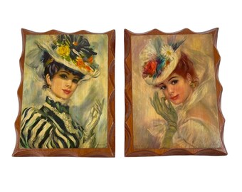 英国銅版画リトグラフ額装品 ヴィンテージ D.A.C. NY ビクトリア朝のリトグラフ版画 額装/木製額縁