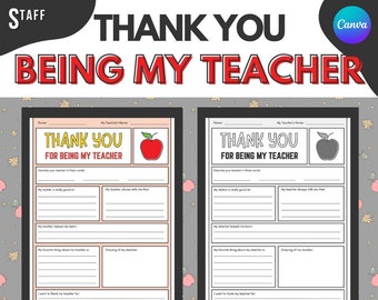 Teacher Appreciation Week Printable | Thank You for Being My Teacher | Teacher Thank You | All About My Teacher