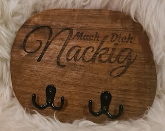 Sauna sign, teak wood, coat hook, get naked, towel holder, personalization, gift, birthday, wooden board, sauna, housewarming