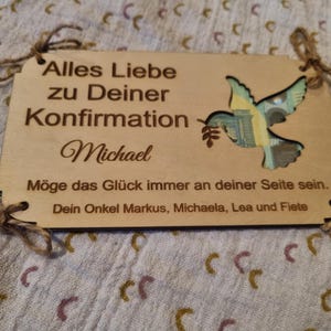 Tarjeta de madera personalizada para confirmación, consagración juvenil, comunión o bautismo | con compartimento para dinero y grabado | regalo de madera | ocasión especial
