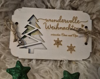 Holz Geschenkkarte Weihnachten | Geldgeschenk Holzkarte | Zweiteilige Karte mit Ausschnitt | Frohes Fest | Wundervolle Weihnachten |Geschenk