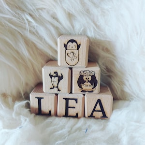 Personalized building blocks, gift, birth baby and children&#39;s toys, engraved cubes wooden toys, wooden cubes with engraving beech 4 cm