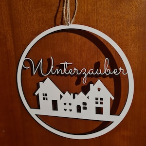 Winter door wreath, winter decoration, houses, Christmas door sign, door decoration, little house, wooden decoration, winter magic, lettering, Advent door wreath, Advent