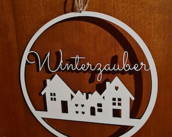 Winter door wreath, winter decoration, houses, Christmas door sign, door decoration, little house, wooden decoration, winter magic, lettering, Advent door wreath, Advent