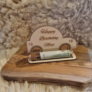 Geldgeschenk|Personalisiert|Holzschild|Geburtstag|besonderer Anlass|individuelles Geschenk|Auto|Geburtstagskarte aus Holz