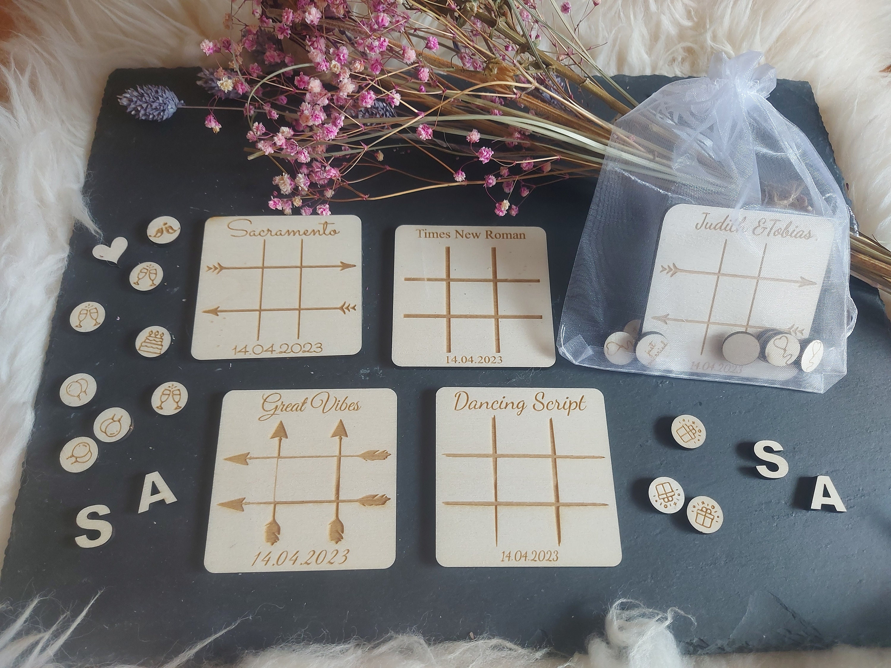 Tic tac toe guest gift, wedding party, game, gift in a bag, personalisable,
