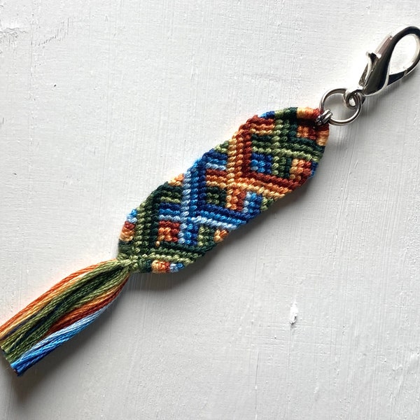 Handmade Thread Keychain: Yellow, Blue, and Green Ribbon