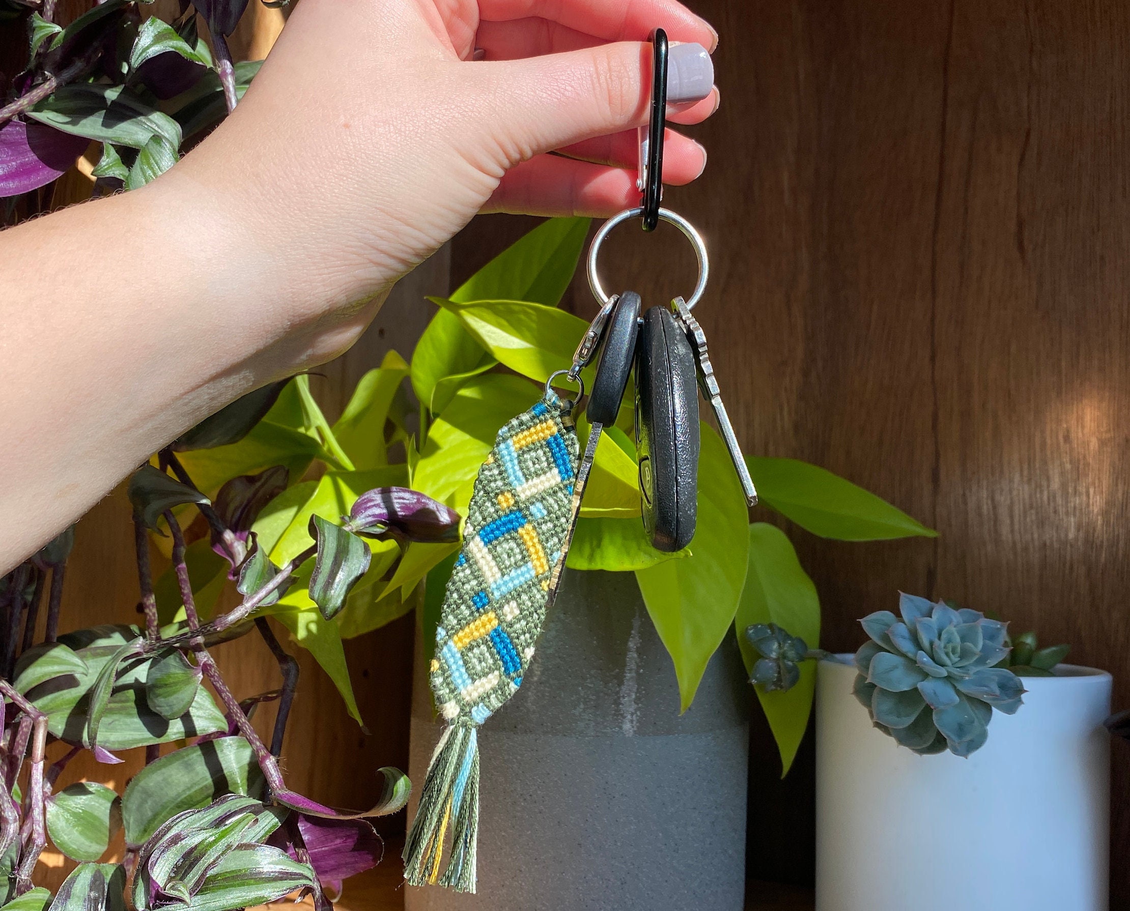 Handmade Thread Keychain: Greens and Yellows - Etsy