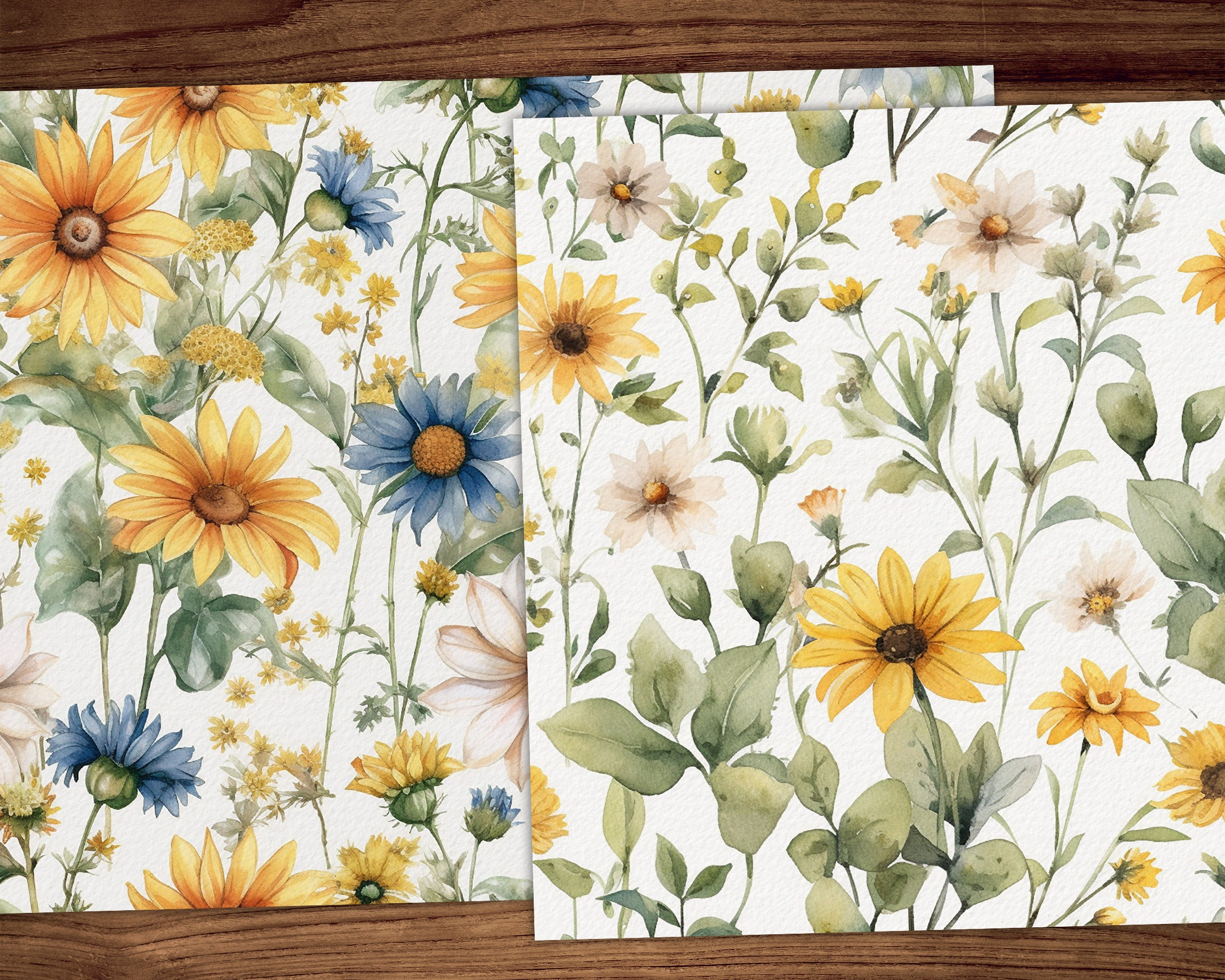 16 X Meadow Daisy Floral Printable Scrapbook Paper, Sunflowers Digital ...