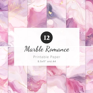 12 beaux papiers numériques marbrés, motif abstrait élégant, papier origami imprimable aquarelle, journal indésirable, sublimation, 8,5 x 11 po. et A4