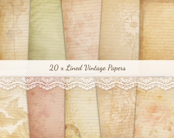 20 x Lined Tea Stain Papers, Coffee Dyed Paper Style, Shabby Vintage Tea Dyed Junk Journal Pages, Lined Old Scrapbook Paper, 8.5x11" & A4