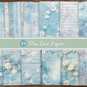 Soft Blue Lace Papers, Winter Lace Ephemera, Blue Junk Journal, Vintage Blue Journal Pages, Pastel Blue Scrapbook Papers, 8.5x11" & A4