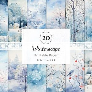 20 x Winter Scenes Digital Papers, Winter Scrapbook Paper, Junk Journal Background, Winter Ephemera, Winters Craft Origami Paper 11x8.5", A4
