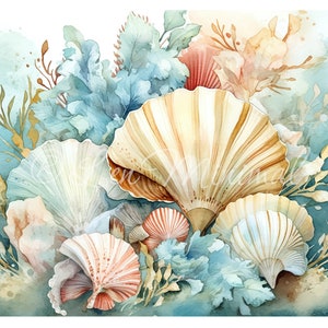 12 Beautiful Summer Sea Shells Digital Papers, Beach & Ocean Pattern ...