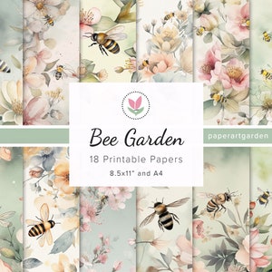 Documenti stampabili sulle api, Sfondo del diario spazzatura delle api, Scrapbook Bee Garden, Documenti digitali sulle api, Giardino fiorito e Effimeri delle api, Pagina del diario delle api