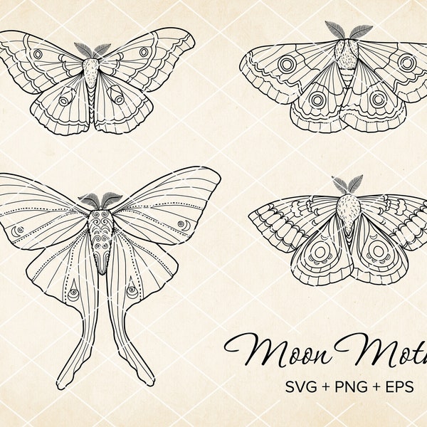 Butterfly Moth SVG Clipart, Hand-drawn, Moon Moth SVG, Butterfly Silhouettes, Junk Journal, Scrapbook, Cricut, Sublimation, Print on Demand