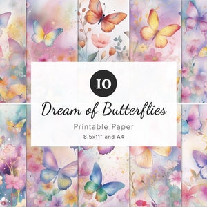 10 elegante Schmetterlinge und Blumenpapiere, florale Medley-Muster, druckbare Tapete, Junk Journal Scrapbook, Sublimation