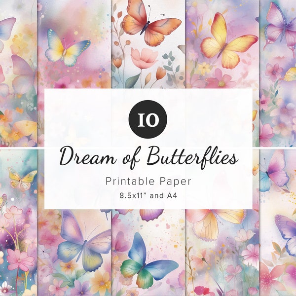 10 Elegant Butterflies & Flowers Papers, Floral Medley Patterns, Printable Wallpaper, Junk Journal Scrapbook, Sublimation