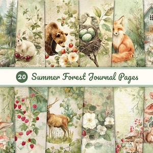 20 pagine di diario della foresta estiva, effimeri per album di ritagli della foresta, diario di cianfrusaglie della foresta, pagine di diario degli animali della foresta, effimeri della foresta stampabili