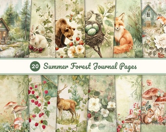 20 Summer Forest Journal Pages, Forest Scrapbook Ephemera, Forest Junk Journal, Forest Animals Journal Pages, Printable Forest Ephemera