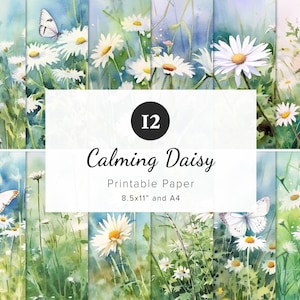 12 digitale Gänseblümchen-Papiere, florales Medley-Muster, bedruckbares Aquarell Origamipapier, Junk-Journal, Kartenherstellung, Sublimationsdruck, 8,5 x 11 Zoll und A4