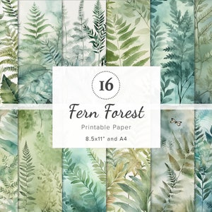 Farn Digitale Papiere, Wald druckbare Papiere, Farn Ephemera, Wald Ephemera, Wald Junk Journal Hintergrund, Scrapbook Farn 8,5 x 11 Zoll & A4