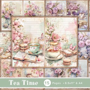 15 x Vintage Tea Double Journal Pages, Afternoon Tea Scrapbook Ephemera, Tea Junk Journal Background, Tea Digital Papers 8.5x11" and A4
