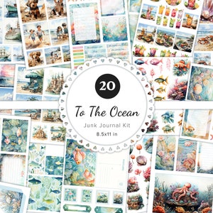 20-Page Junk Journal Kit, Ocean Addon Kit, Sea Collage Sheets, Underwater Life Watercolor Ephemera, Fussy Cuts, Patterns, Scrapbook, 8.5x11"