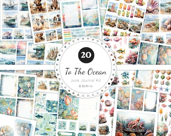 20-Page Junk Journal Kit, Ocean Addon Kit, Sea Collage Sheets, Underwater Life Watercolor Ephemera, Fussy Cuts, Patterns, Scrapbook, 8.5x11"