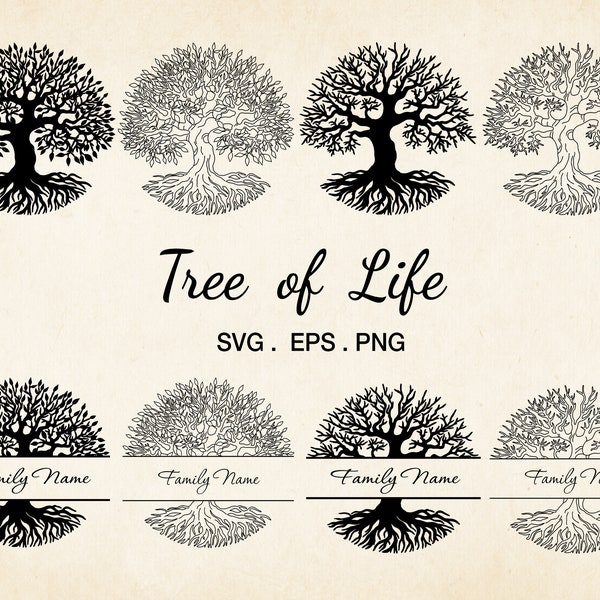 Hand-drawn Tree of Life SVG Clipart, Family Name, Split Tree Vector, Sublimation, Art Print, Cricut DIY, Monochrome Tree Silhouette Drawing