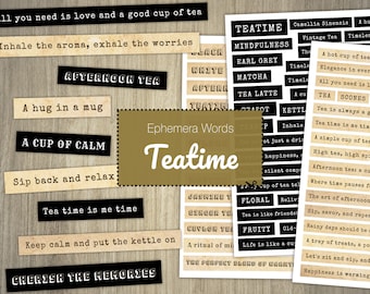 Tea Ephemera Words for Junk Journals, Afternoon Tea Scrapbook Words, High Tea Journal, Tea Word Ephemera, Tea Texts, Afternoon Tea Collage