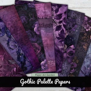 Carte tavolozza gotiche, effimeri gotici stampabili, pagine di diario gotico, sfondo con fiori scuri e pizzo, diario delle streghe, pagina di album gotico