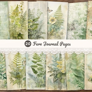 20 x pages de journal fougères, papiers numériques forêt vintage minable, éphémères fougères, arrière-plan de journal indésirable forestier, forêt de scrapbooking 8,5 x 11" et A4