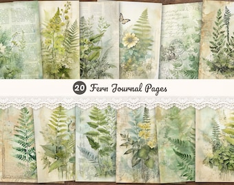 20 x Fern Journal Pages, Shabby Vintage Forest Digital Papers, Fern Ephemera, Forest Junk Journal Background, Scrapbook Forest 8.5x11" & A4