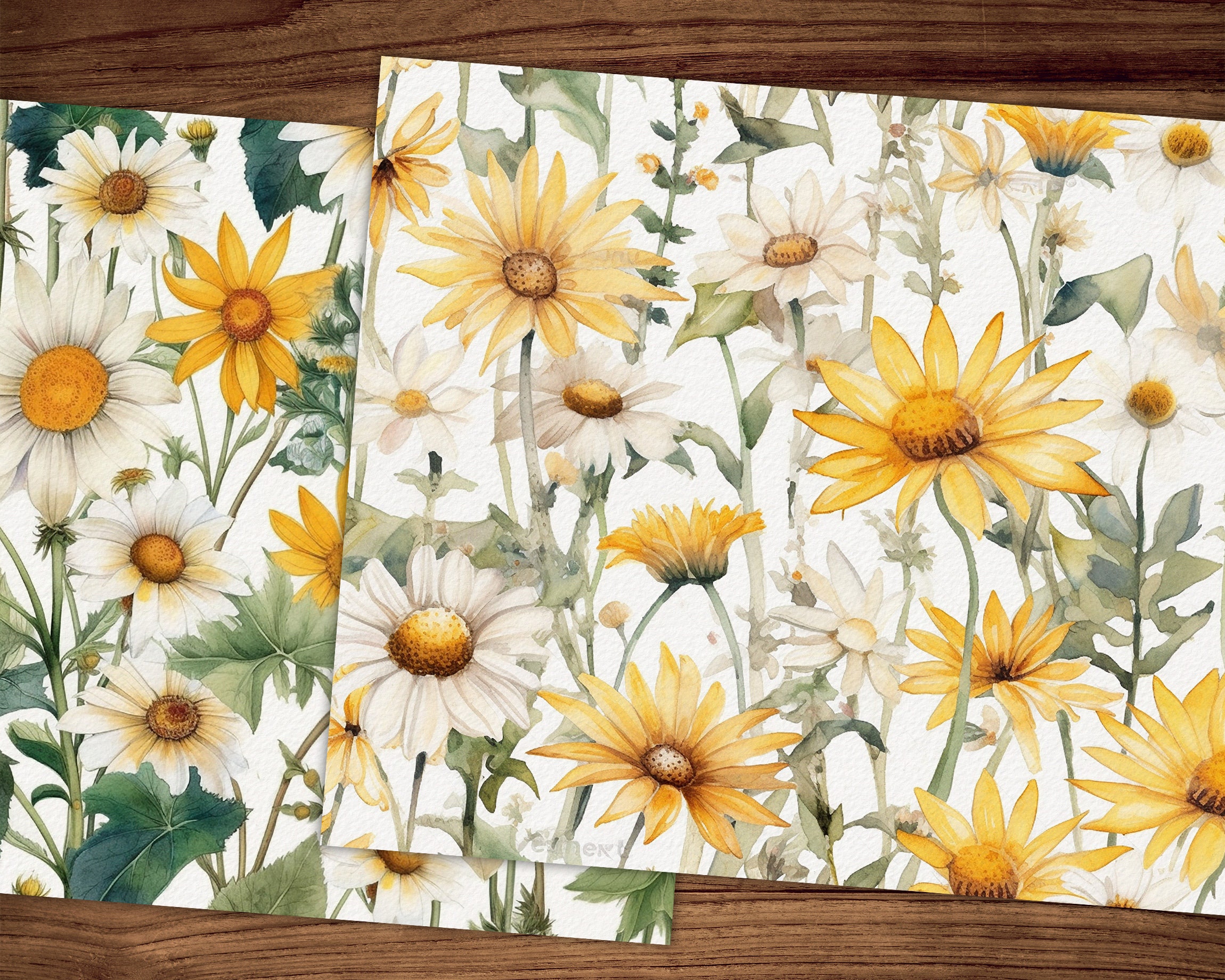 16 X Meadow Daisy Floral Printable Scrapbook Paper, Sunflowers Digital ...