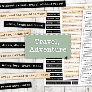 Palavras efêmeras de viagem para diários indesejados, palavras de álbum de recortes de aventura, frases de viagem, coisas efêmeras de álbum de recortes de viagem, palavras de planejador, palavras de viagem
