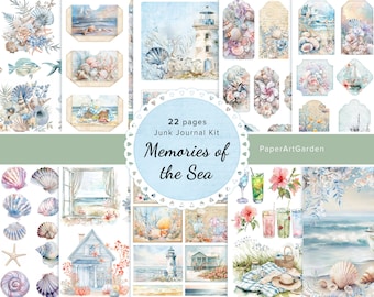 Memories of the Sea Junk Journal Kit, Sea Scrapbook Ephemera, Add on Ocean Collage Sheet, Coastal Junk Journal Pages, Seashell Junk Journals