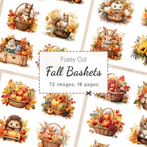 Fussy Cuts Fall Baskets, Autumn Scrapbook, Junk Journal Ephemera, Add-on Kit, Fall Printable Collage Sheets, Card Making, 18 Pages, 8.5x11&quot;