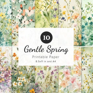 10 documenti digitali con fiori primaverili, motivo floreale Medley, carta stampabile ad acquerello, diario spazzatura, creazione di biglietti, sublimazione