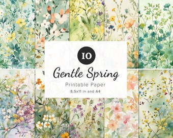 10 Spring Flowers Digital Papers, Floral Medley Pattern, Watercolor Printable Paper, Junk Journal, Card Making, Sublimation